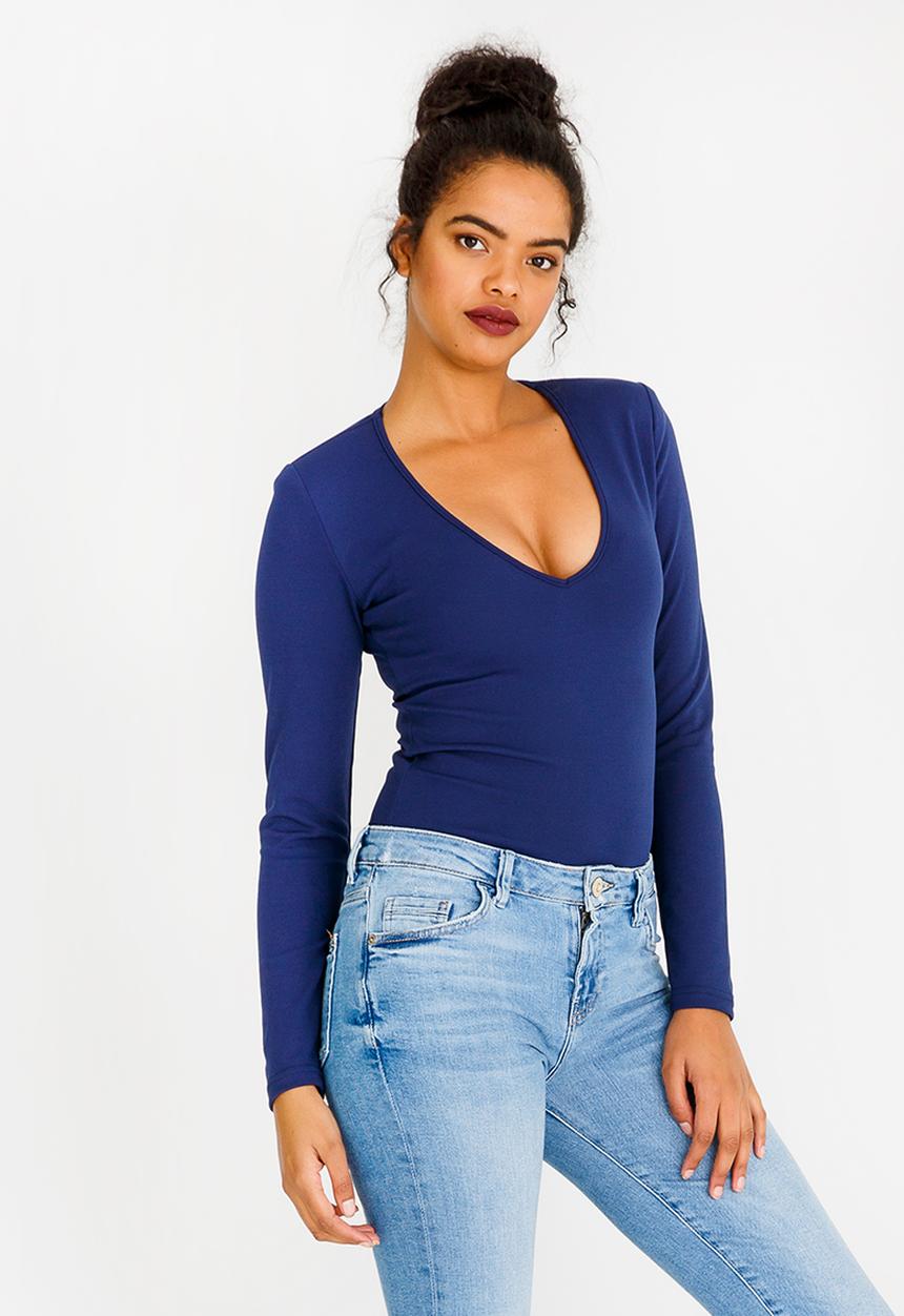 STYLE REPUBLIC - V-neck Bodysuit Dark Blue