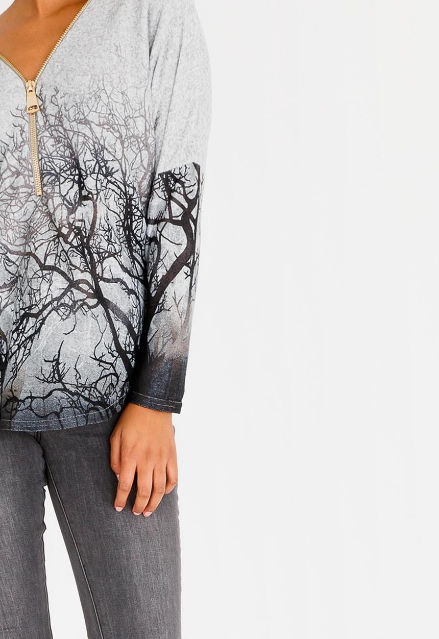 Revenge - Border Print Top Grey