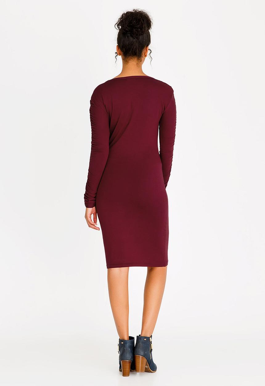 edit - Ruched Sleeve Dress Burgundy