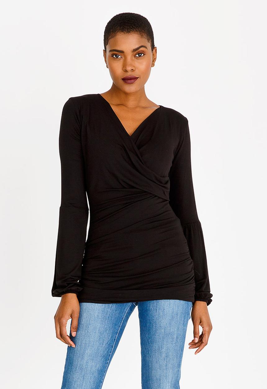 edit - Cross Over Long Sleeve Top Black
