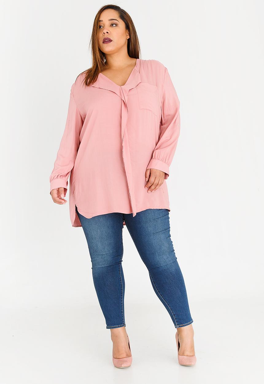edit Plus - Gypsey Roll-up Sleeve Shirt Rose