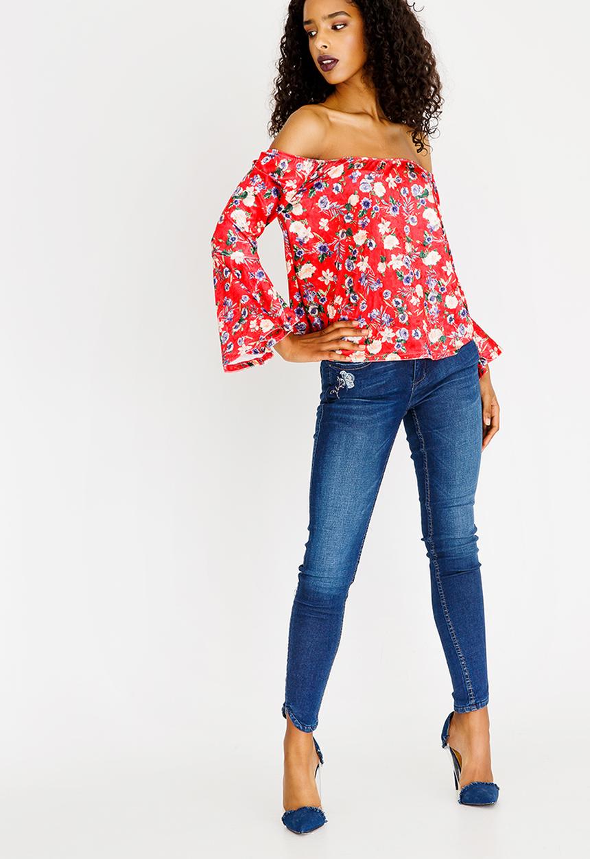 SISSY BOY - Velvet Bardot Top Red
