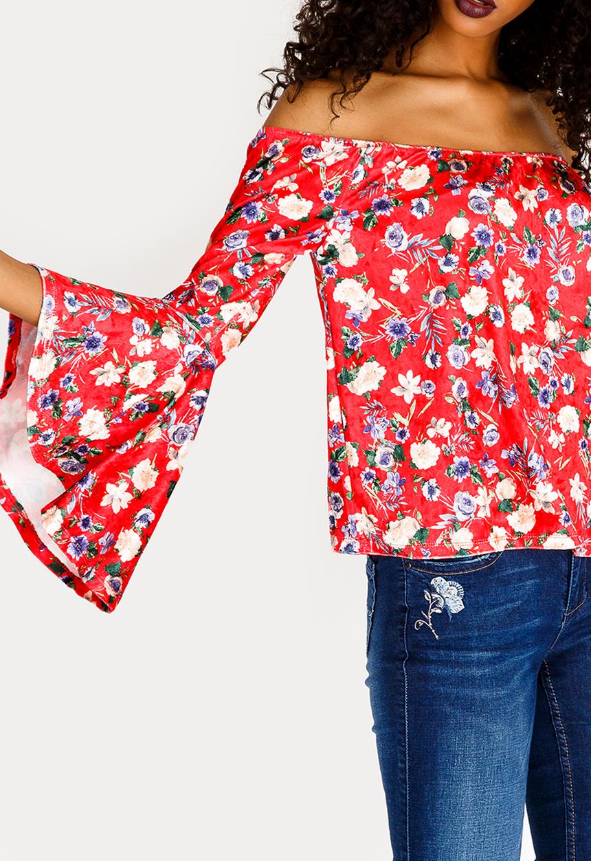 SISSY BOY - Velvet Bardot Top Red