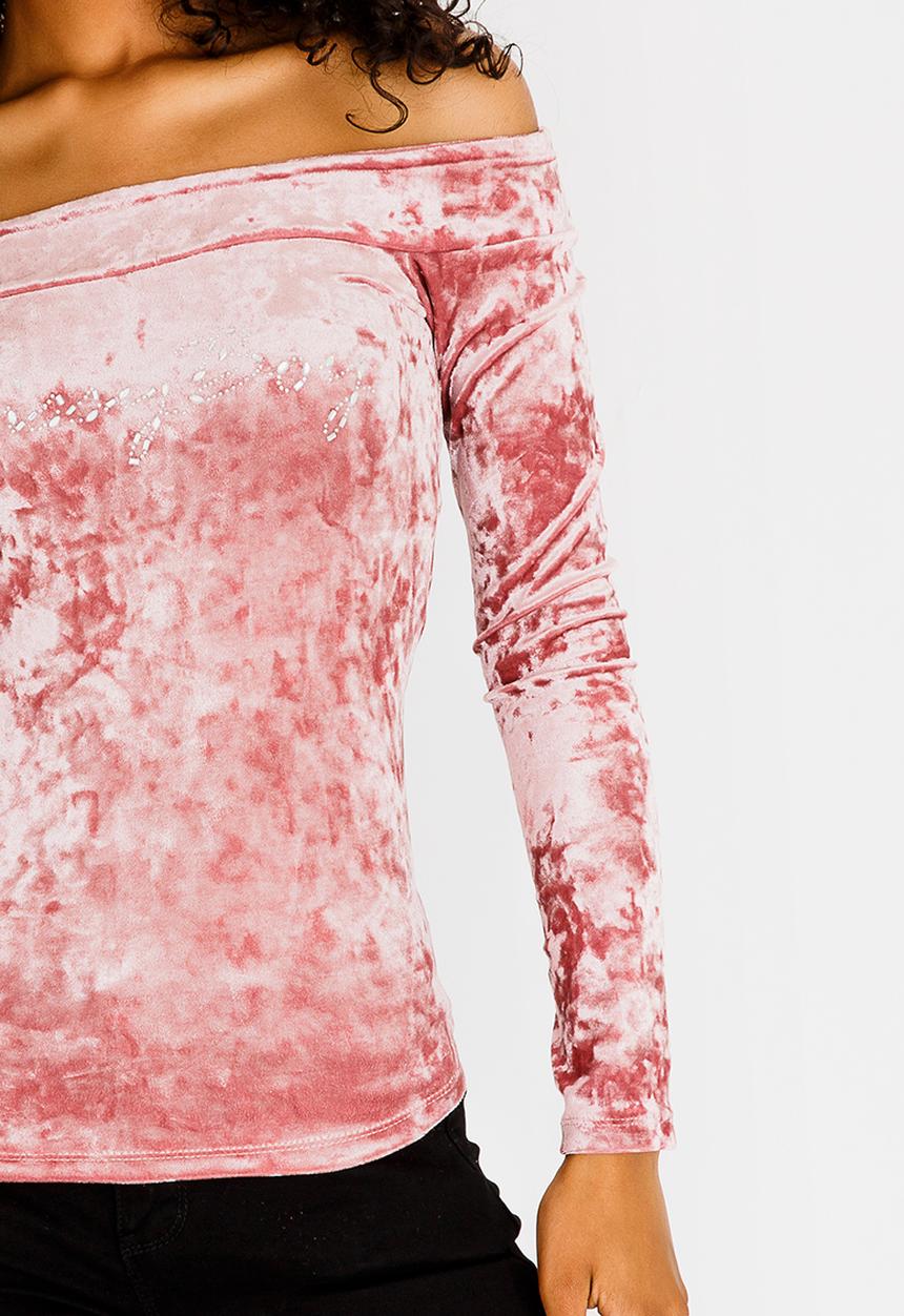 SISSY BOY - Jola Velvet Bardot Top Mid Pink