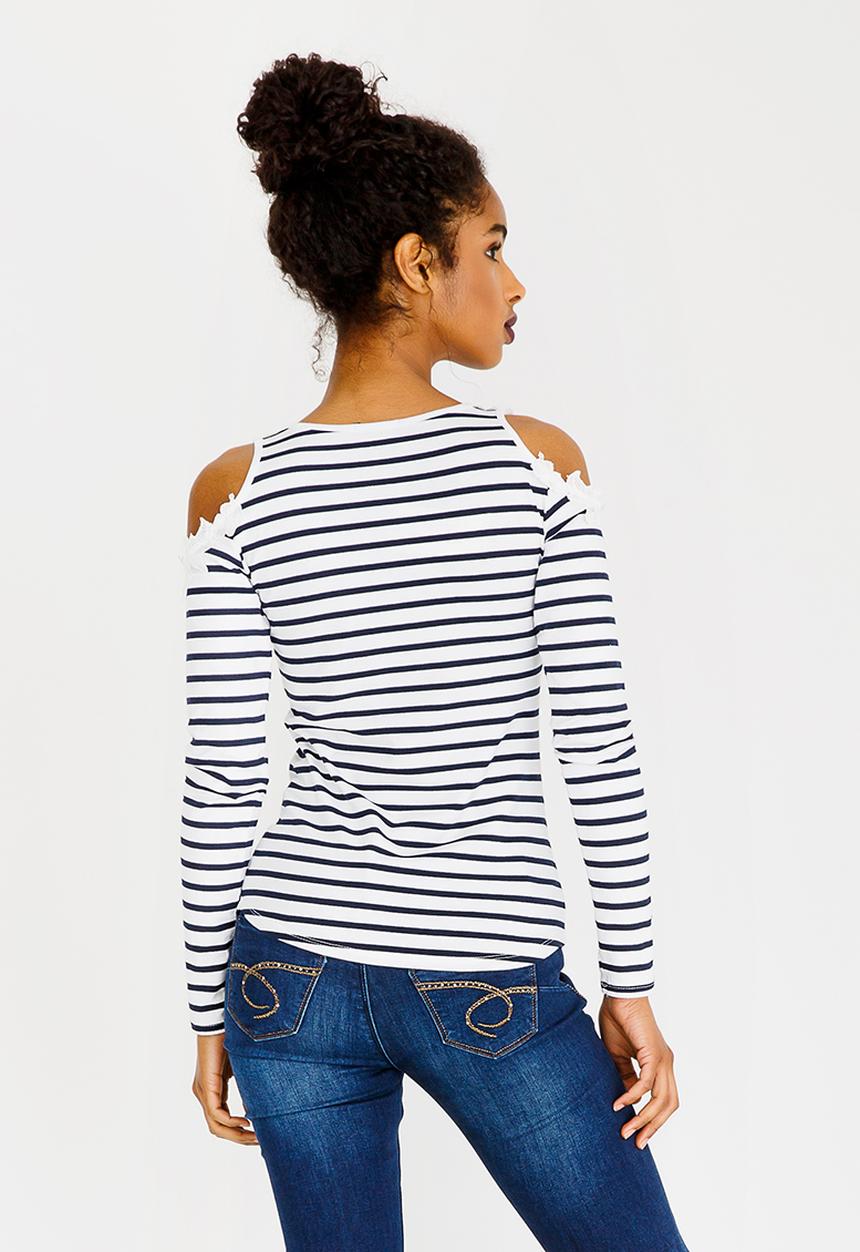 SISSY BOY - Stripe Cold Shoulder with Lurex Rib Navy