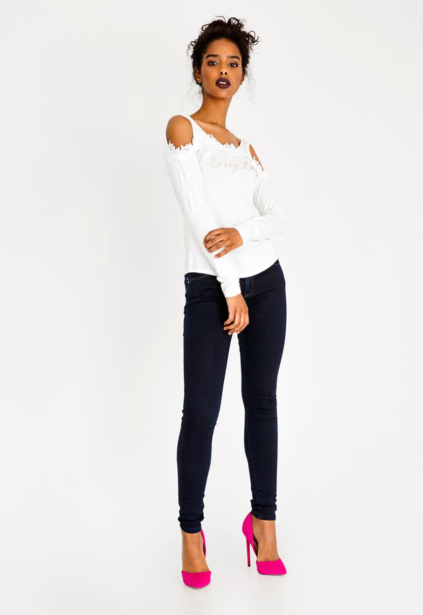 SISSY BOY - Crochet Detail Cold Shoulder Top Off White
