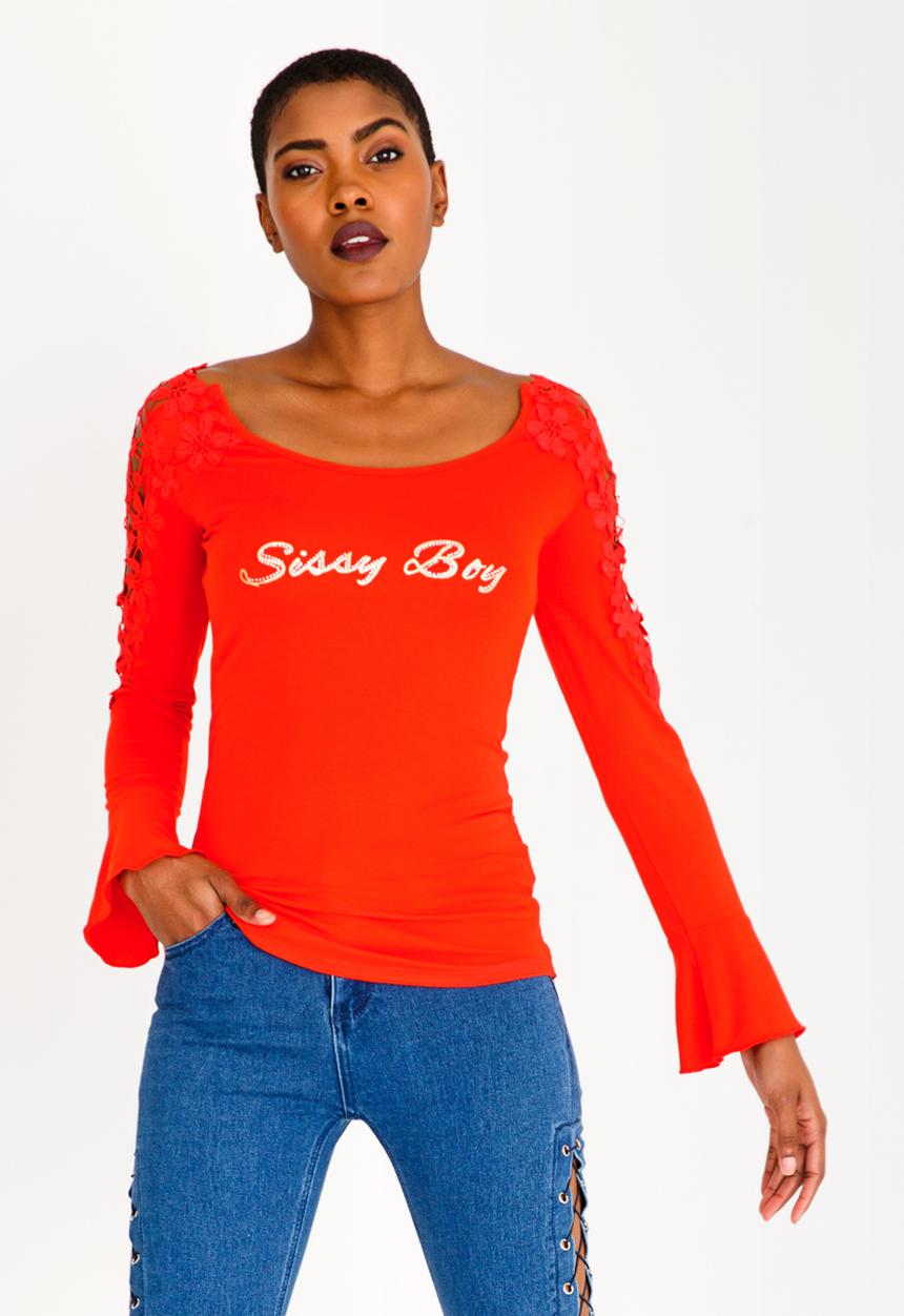 SISSY BOY - One Up Flare Sleeve Top Red