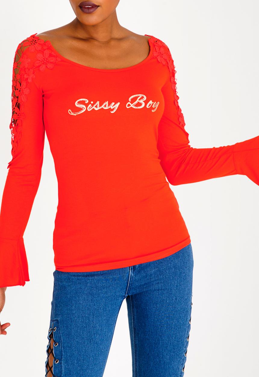 SISSY BOY - One Up Flare Sleeve Top Red