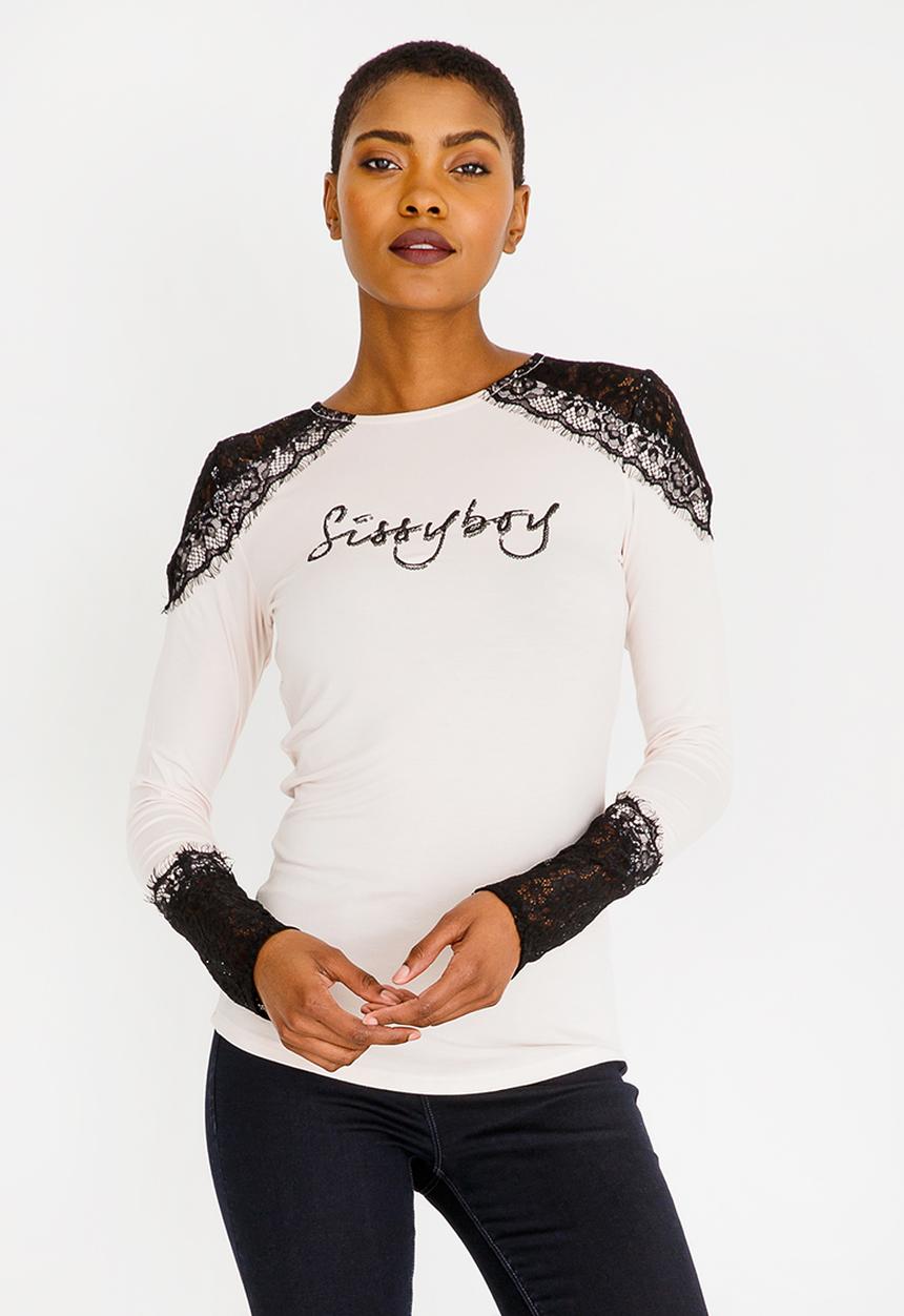 SISSY BOY - One Up with Contrast Lace Detail Nude