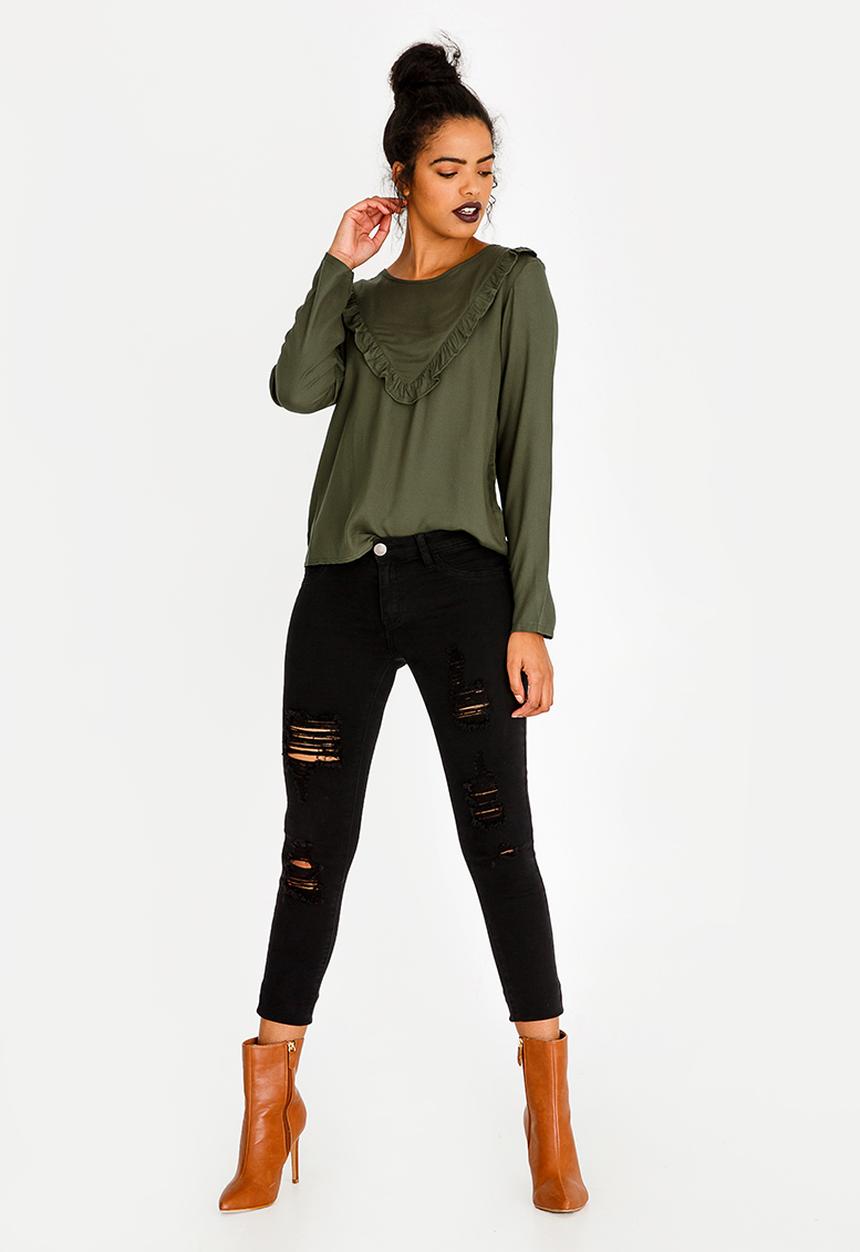 c(inch) - Frill Detail Blouse Khaki Green
