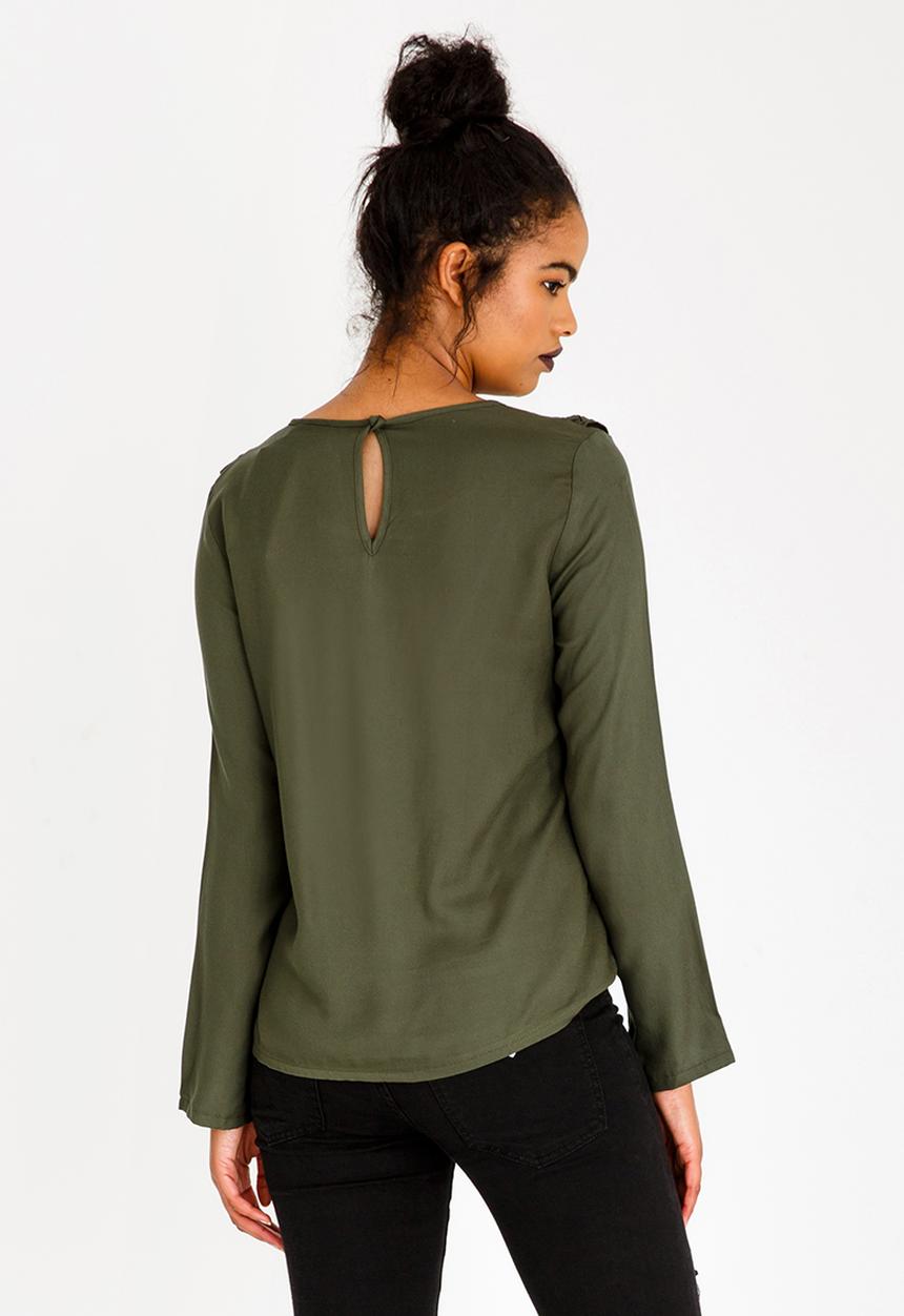 c(inch) - Frill Detail Blouse Khaki Green