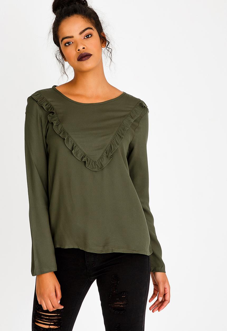 c(inch) - Frill Detail Blouse Khaki Green