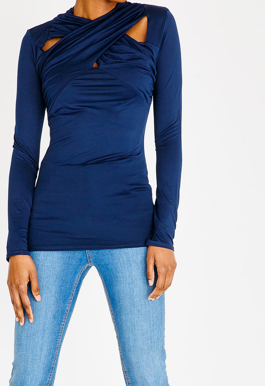 edit - Cut out detail drape top - navy 
