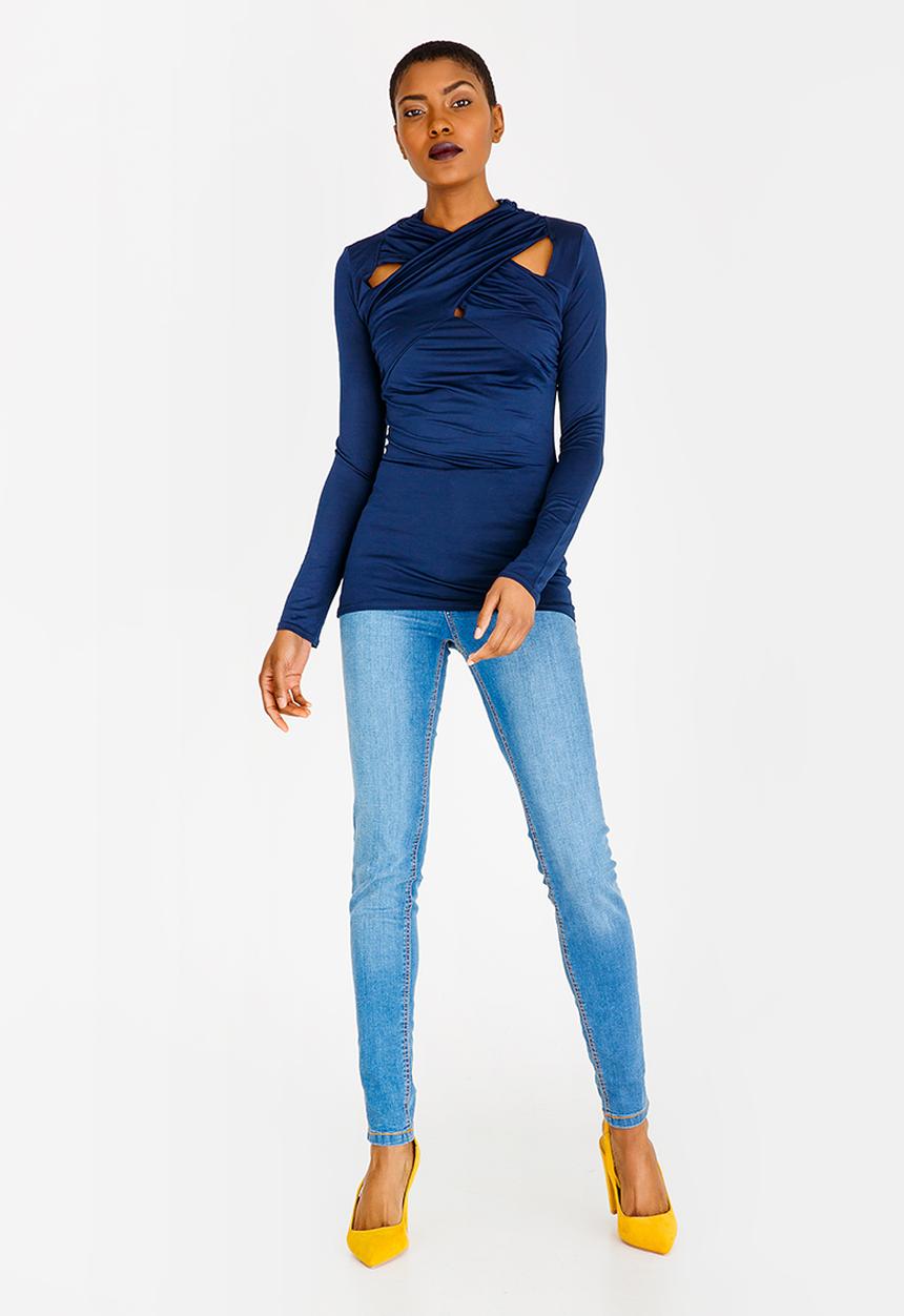 edit - Cut out detail drape top - navy 
