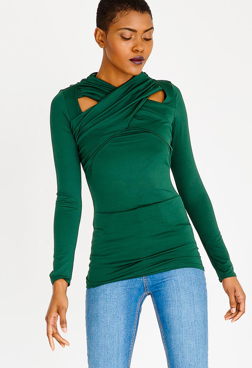 edit - Cut out detail drape top - green