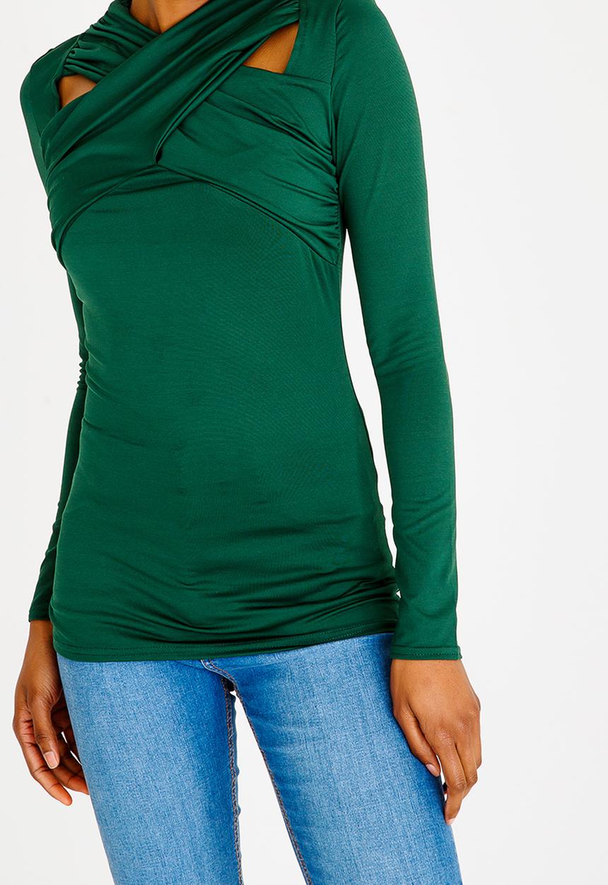 edit - Cut out detail drape top - green