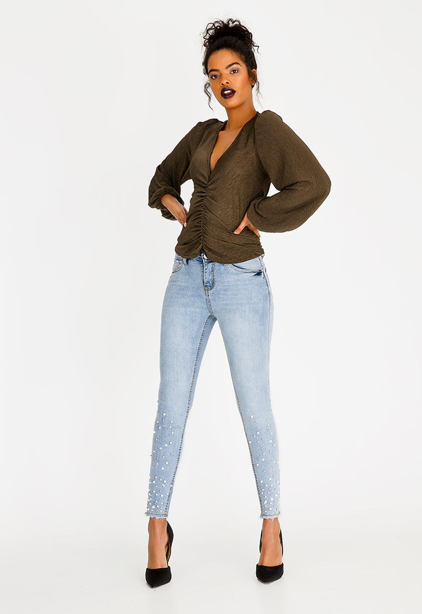 STYLE REPUBLIC - Pearl Detail Skinny Jeans Pale Blue
