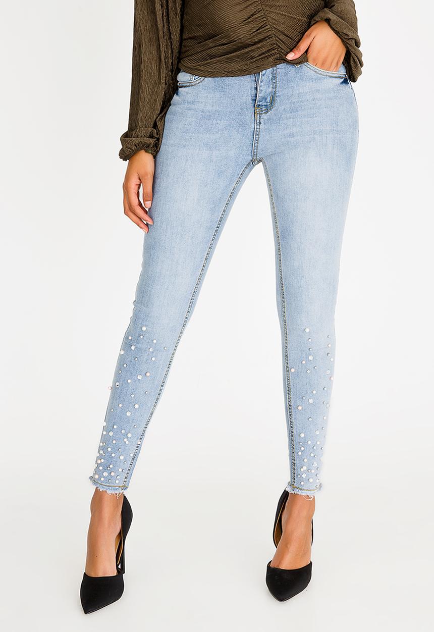STYLE REPUBLIC - Pearl Detail Skinny Jeans Pale Blue