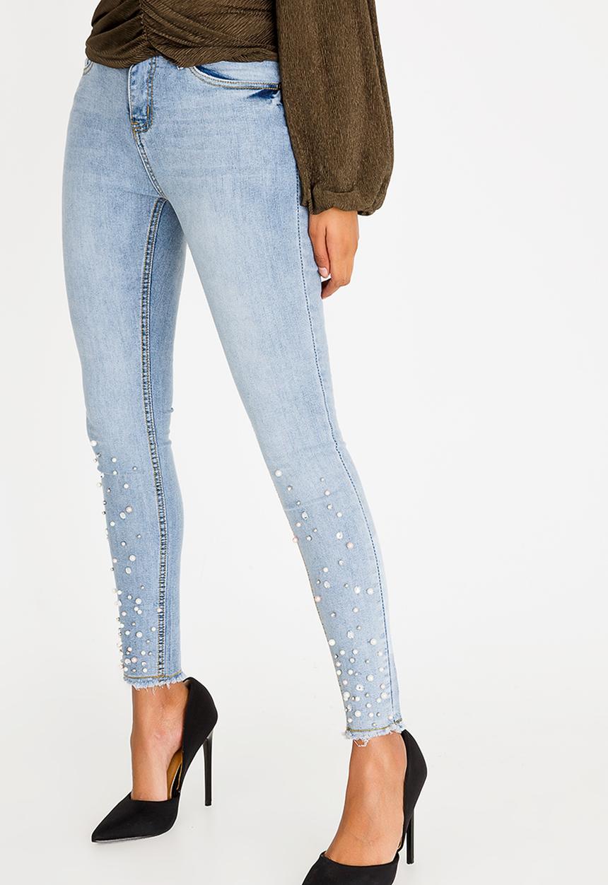 STYLE REPUBLIC - Pearl Detail Skinny Jeans Pale Blue