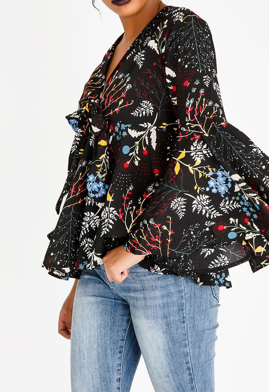 Revenge - Long Sleeve Ruffle Top Black