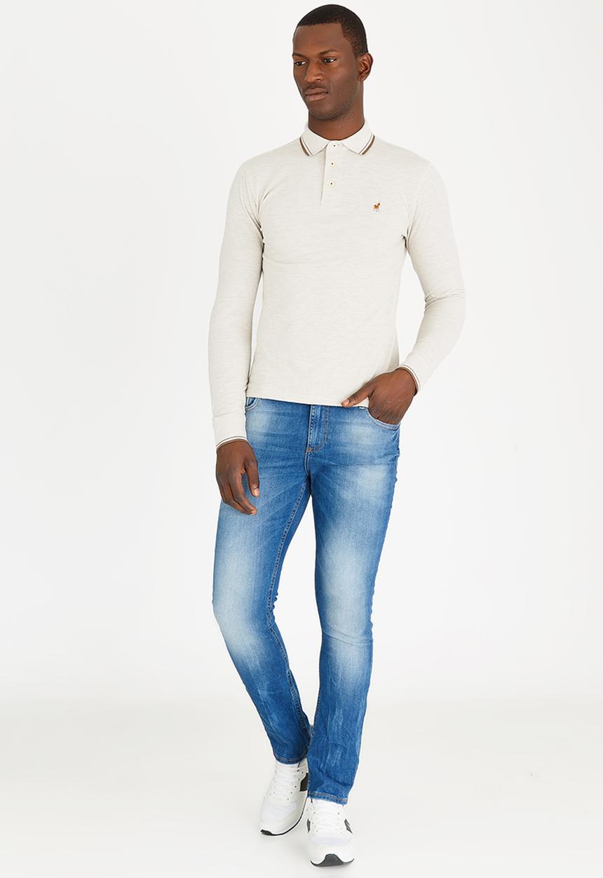 POLO - Classic Melange Pique Golfer Cream