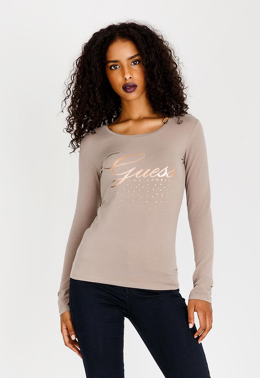 GUESS - Guess Script Logo Tee Taupe