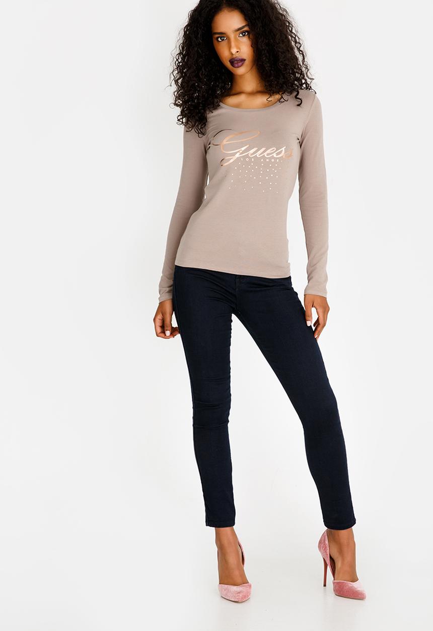 GUESS - Guess Script Logo Tee Taupe