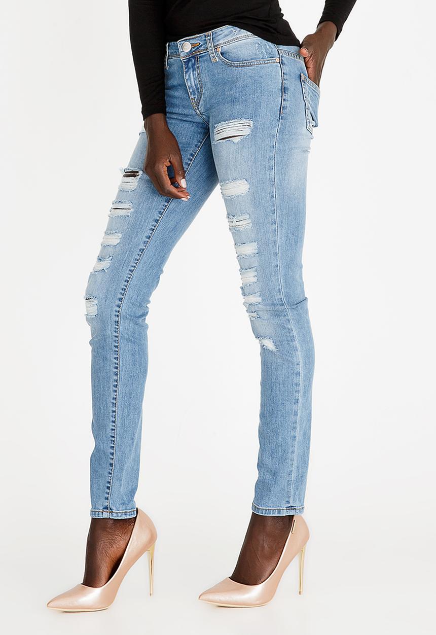 SOVIET - Ripped Skinny Jeans Pale Blue