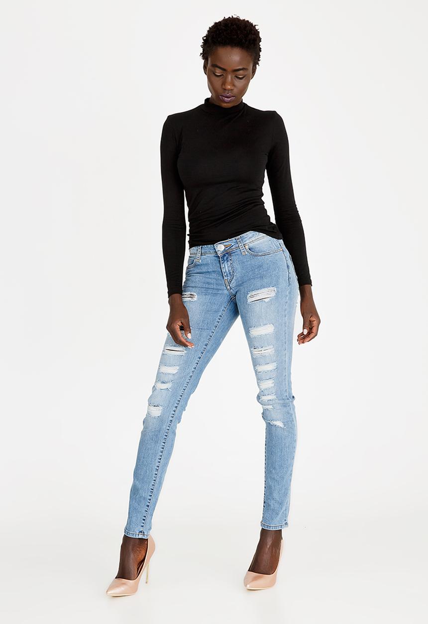 SOVIET - Ripped Skinny Jeans Pale Blue