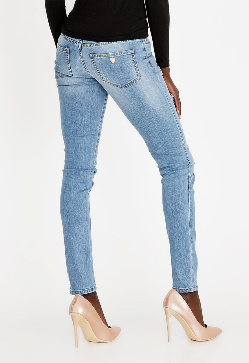 SOVIET - Ripped Skinny Jeans Pale Blue