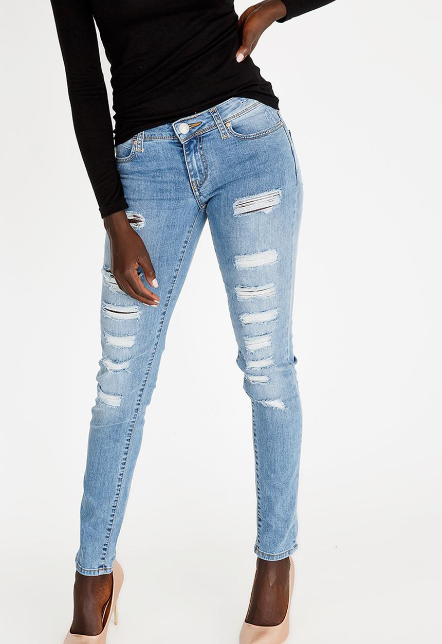 SOVIET - Ripped Skinny Jeans Pale Blue