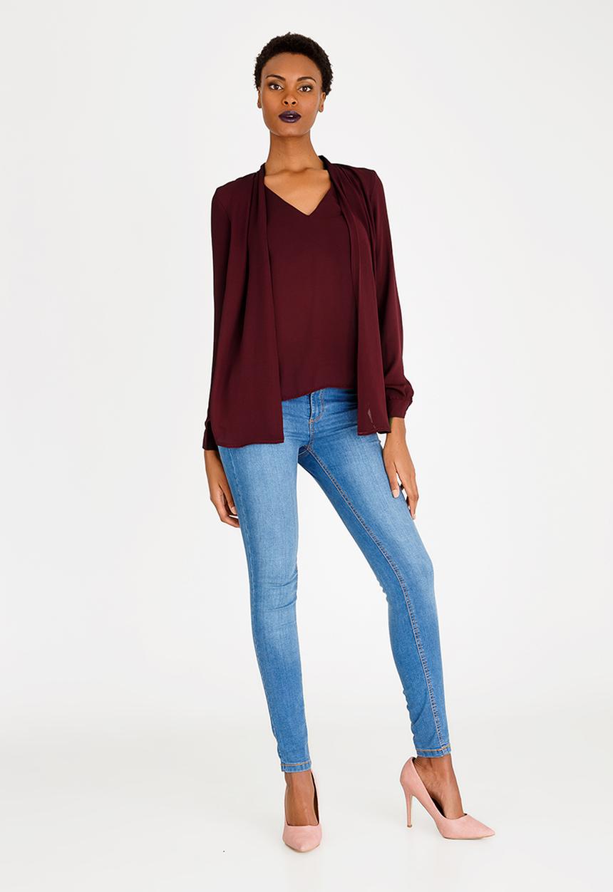 edit - Combo Long Sleeve Blouse Burgundy