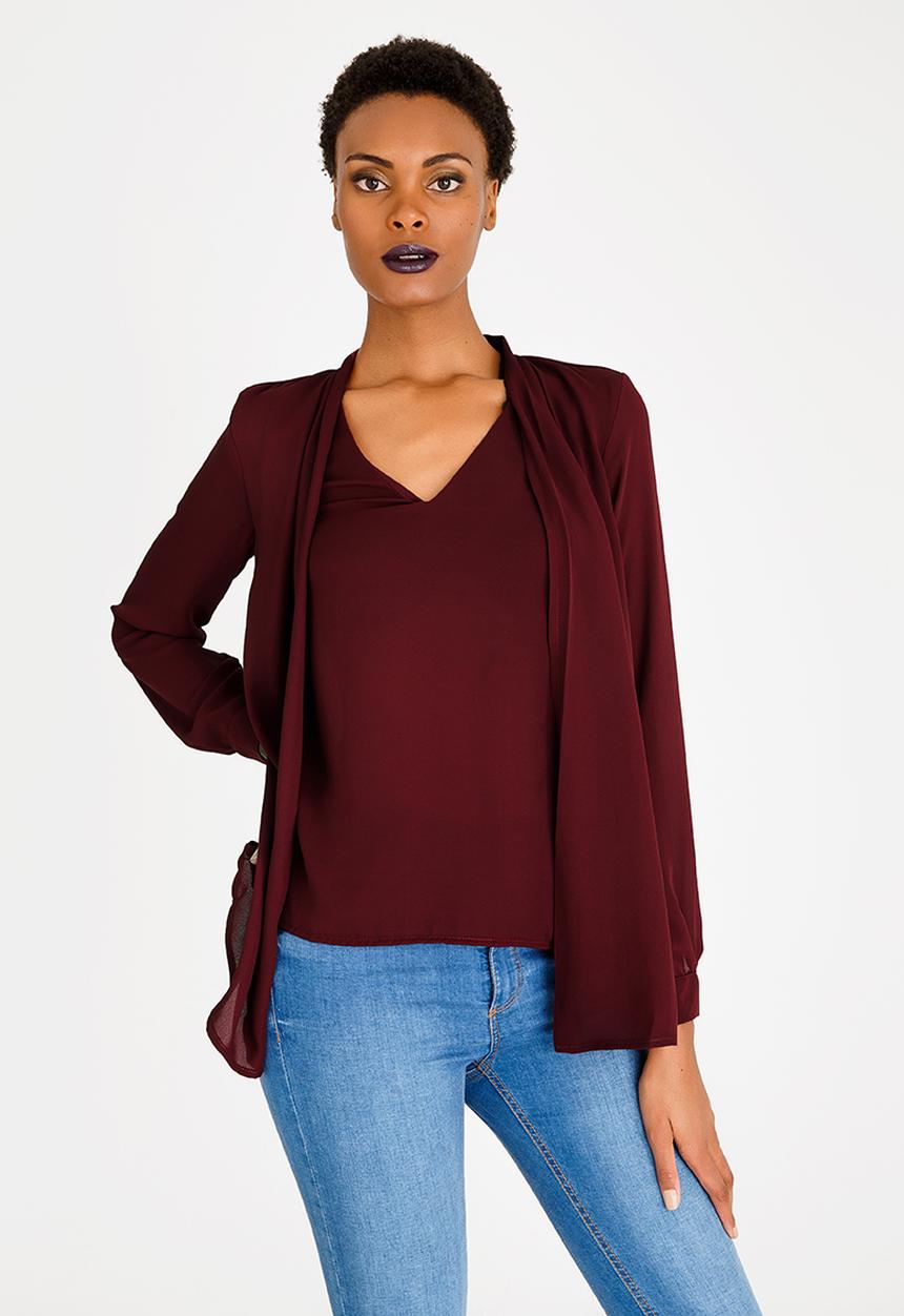 edit - Combo Long Sleeve Blouse Burgundy