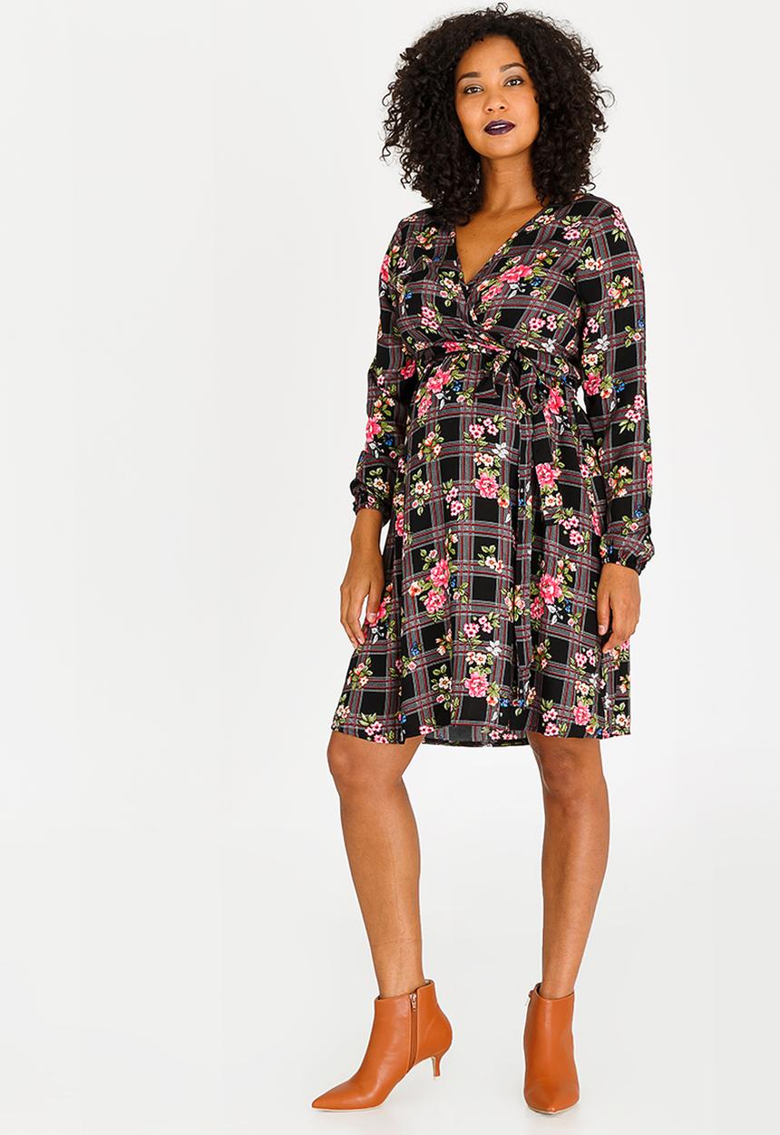 edit Maternity - Front Tie Detail Feeding Dress Multi-colour