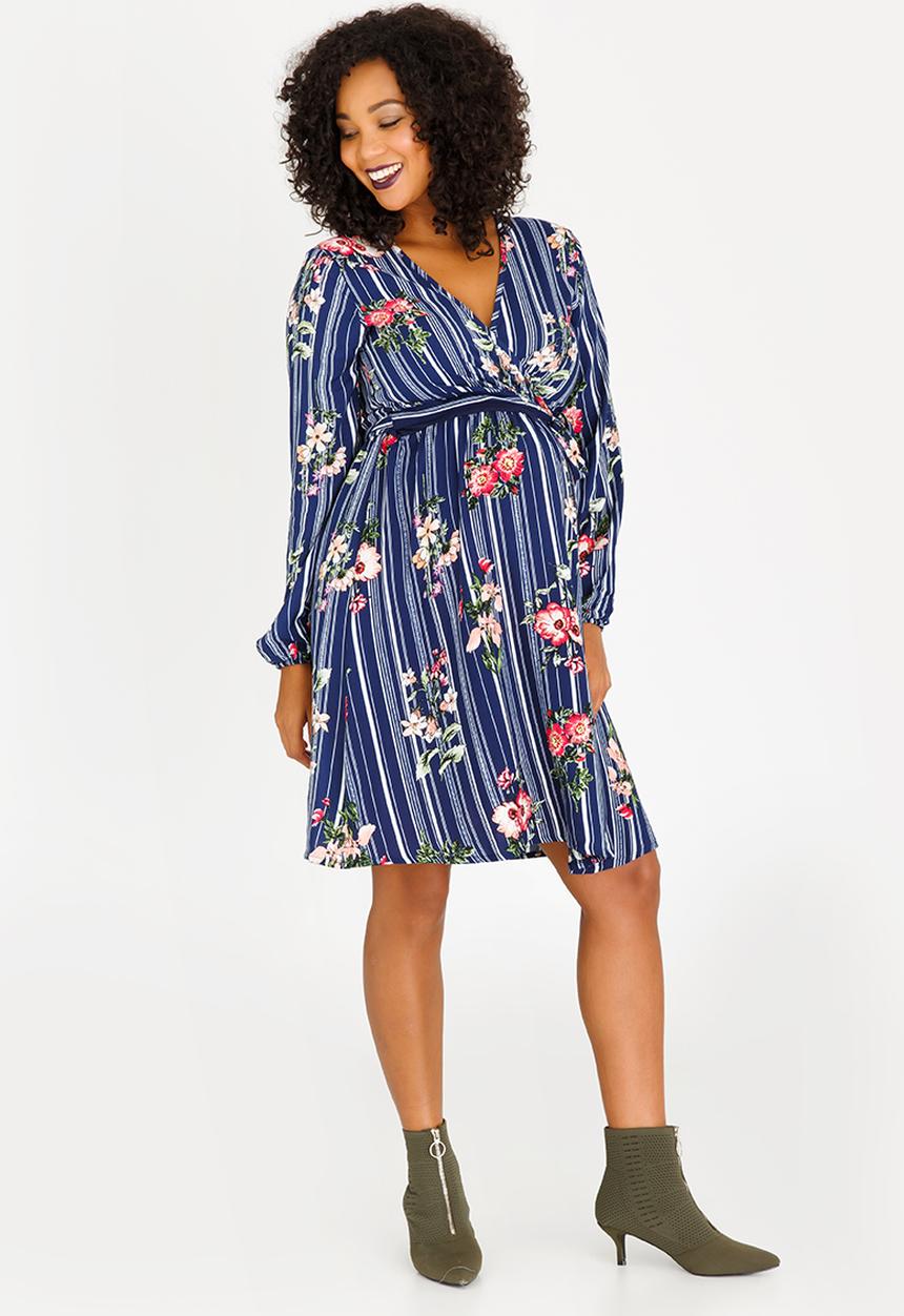 edit Maternity - Front Tie Detail Feeding Dress Multi-colour