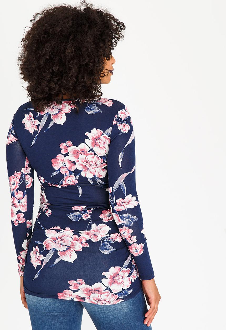 Cherry Melon - Bloom Longsleeve Side Detail Tee Navy