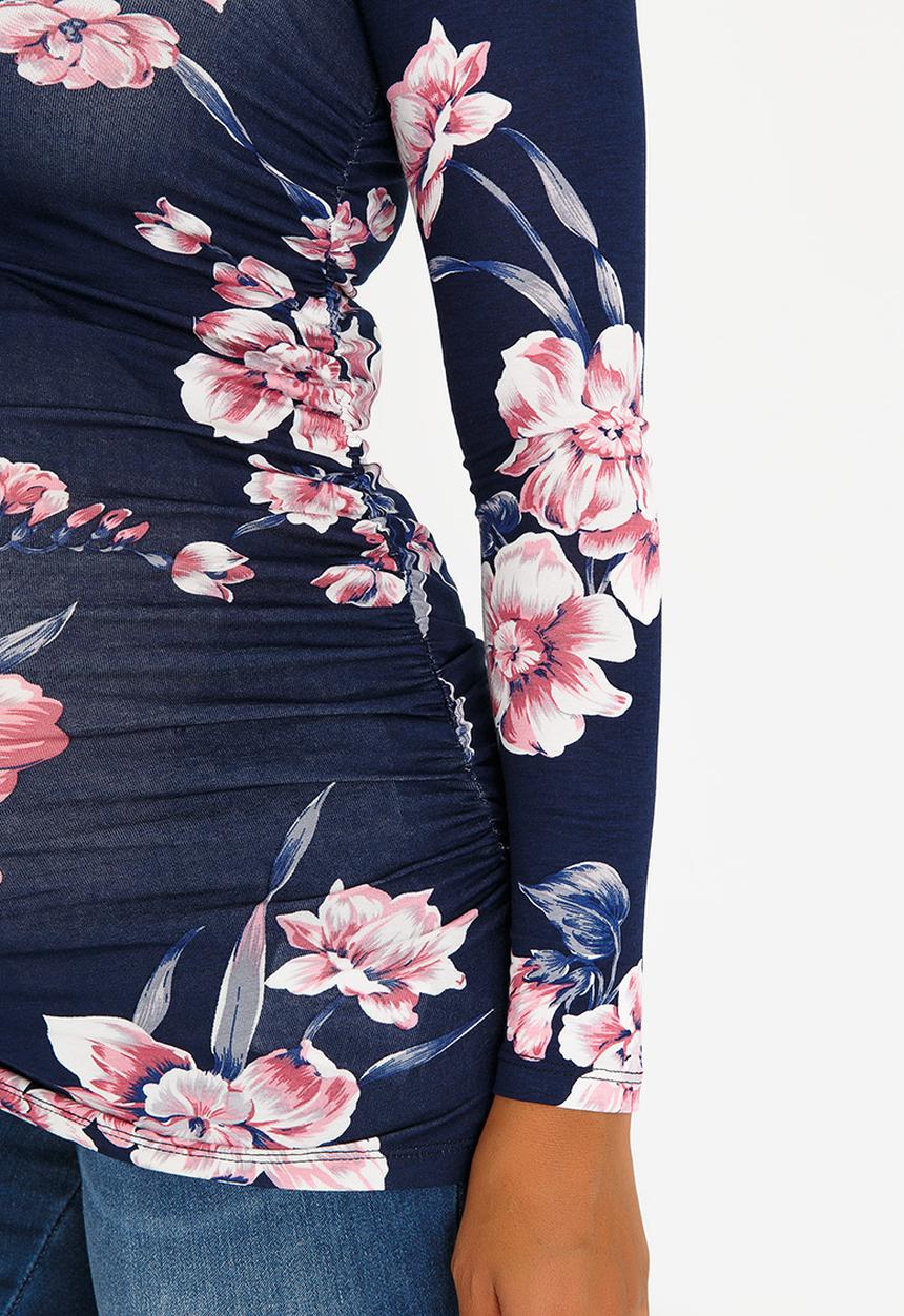 Cherry Melon - Bloom Longsleeve Side Detail Tee Navy