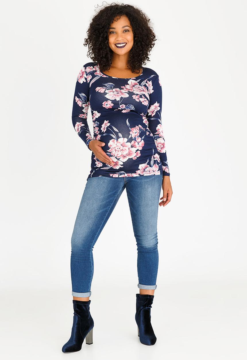 Cherry Melon - Bloom Longsleeve Side Detail Tee Navy