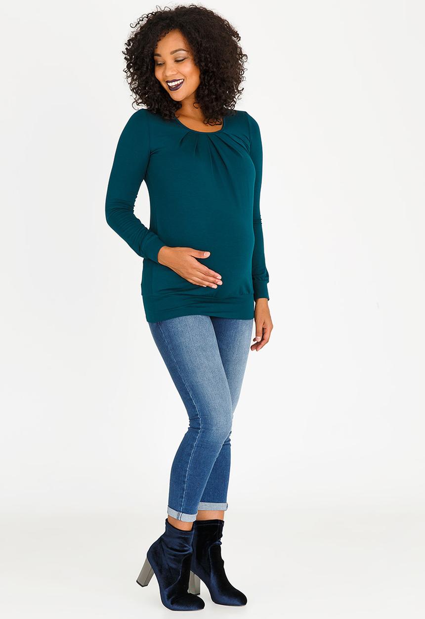 Cherry Melon - Pleat Detail Top Dark Green