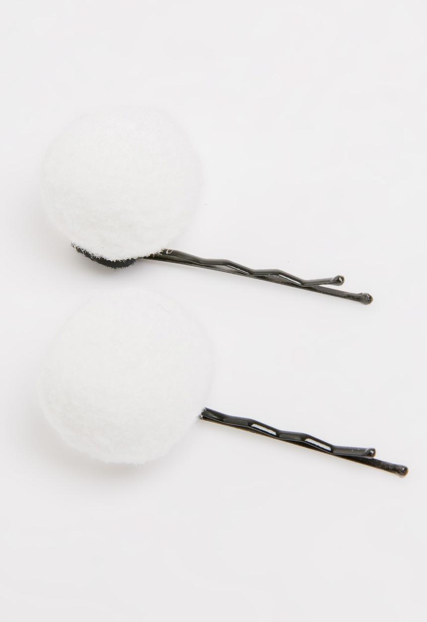 Jewels and Lace - Pom Pom Hairclips White