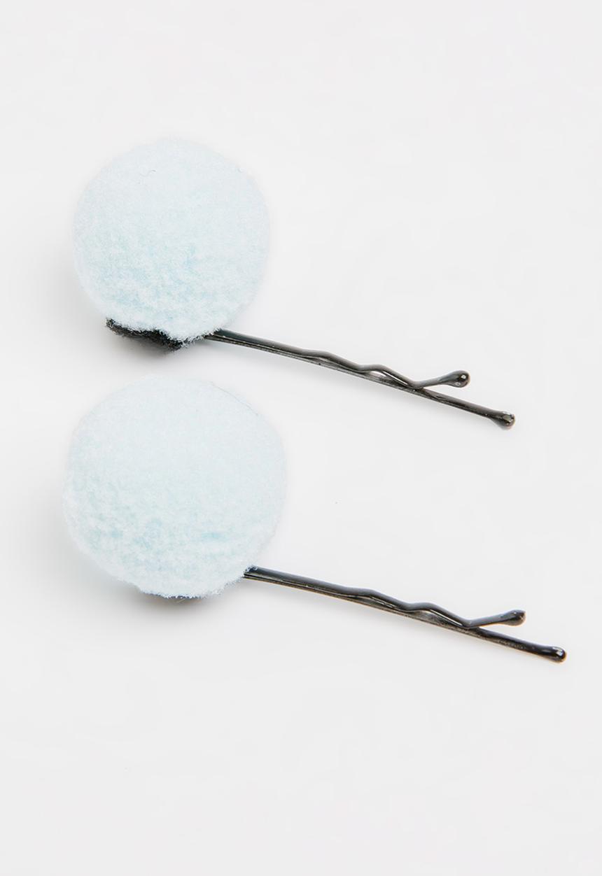 Jewels and Lace - Pom Pom Hairclips Pale Blue