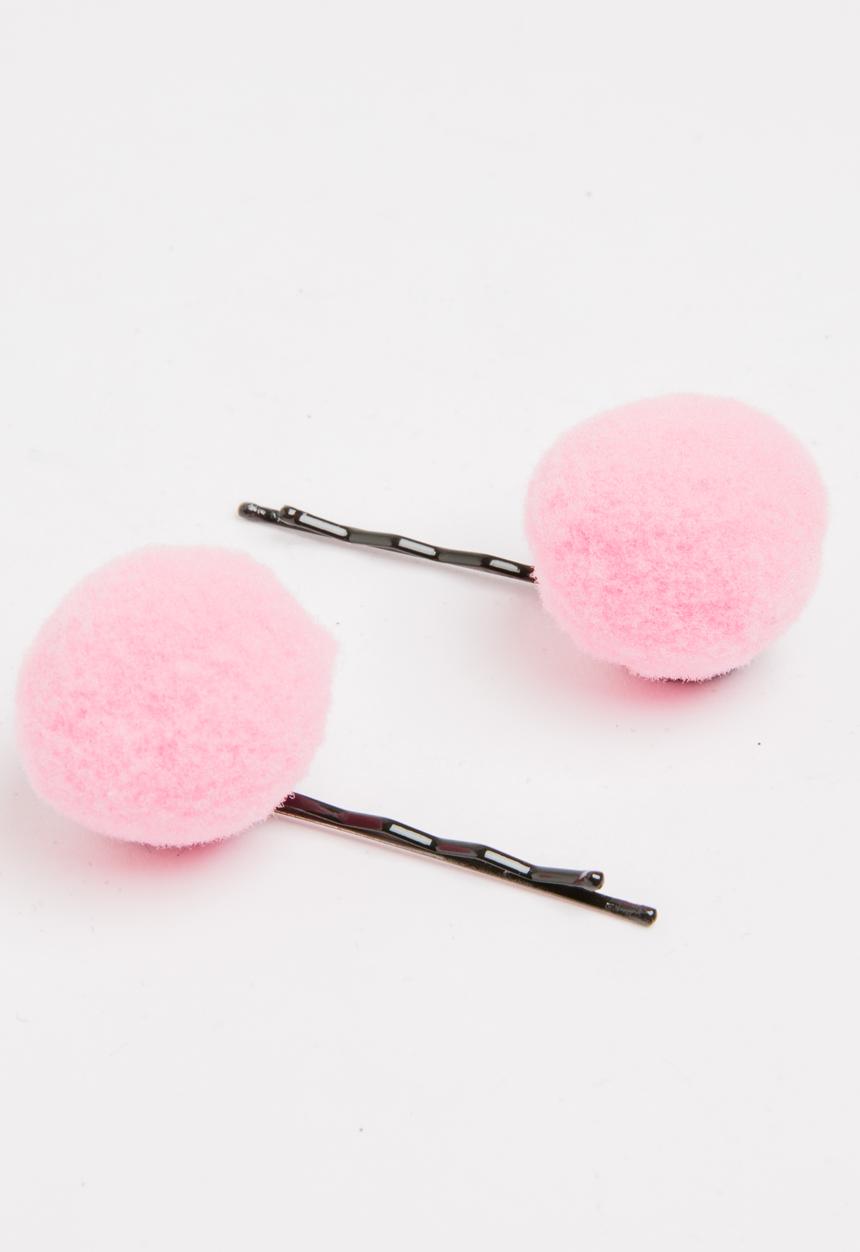 Jewels and Lace - Pom Pom Hairclips Pale Pink