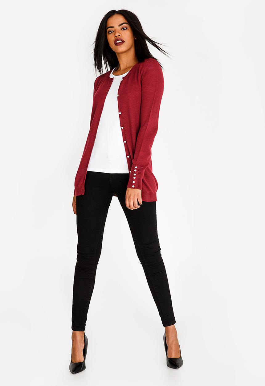 edit - Pearl Trim Cardi Burgundy