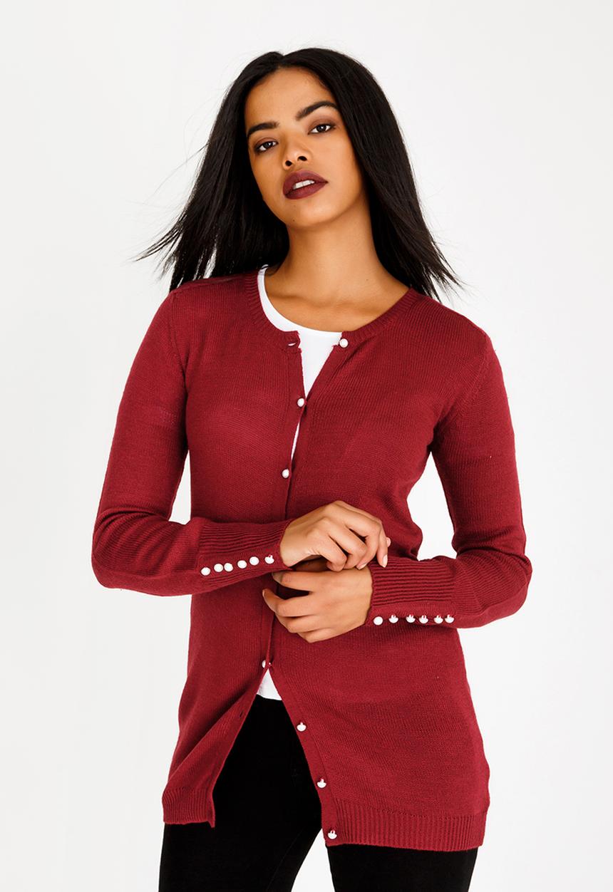 edit - Pearl Trim Cardi Burgundy