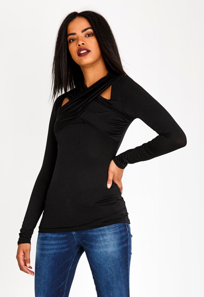 edit - Cut out detail drape top - black 