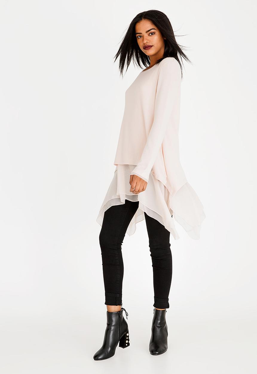 G Couture - Chiffon Hemmed Top Pale Pink