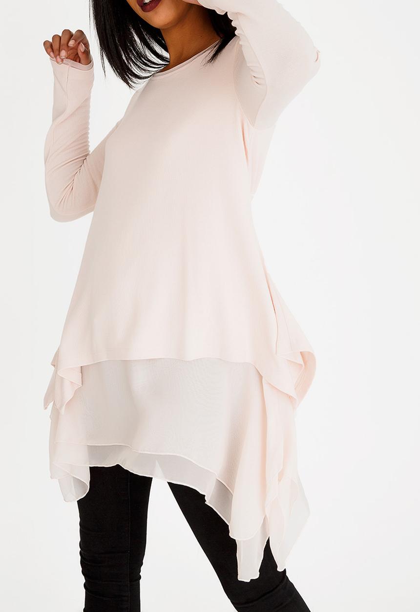 G Couture - Chiffon Hemmed Top Pale Pink