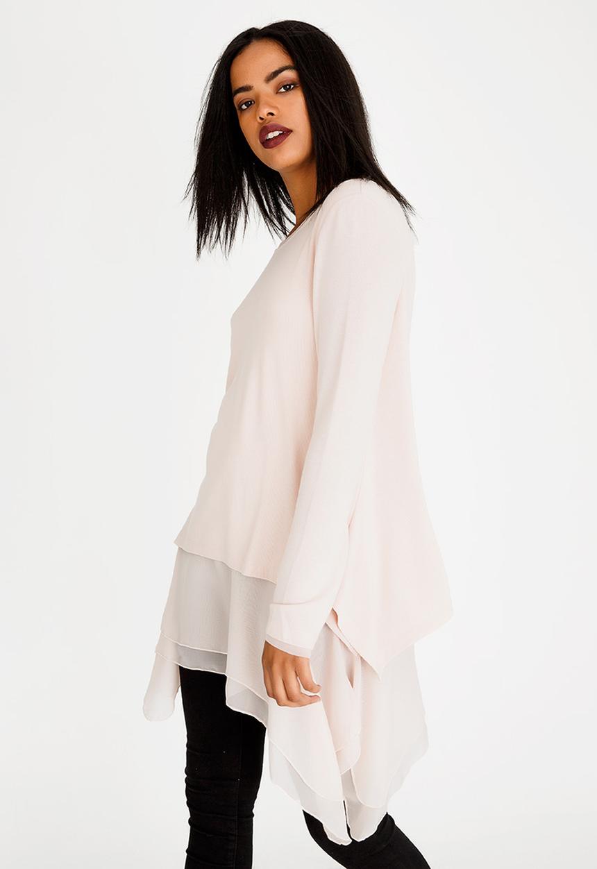 G Couture - Chiffon Hemmed Top Pale Pink