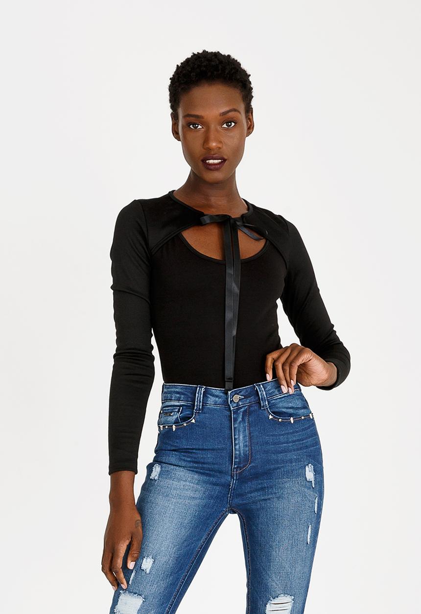 c(inch) - Choker Neckline Bodysuit Black