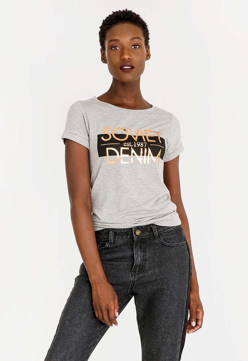 SOVIET - Barford Crew Neck T-Shirt Grey Melange